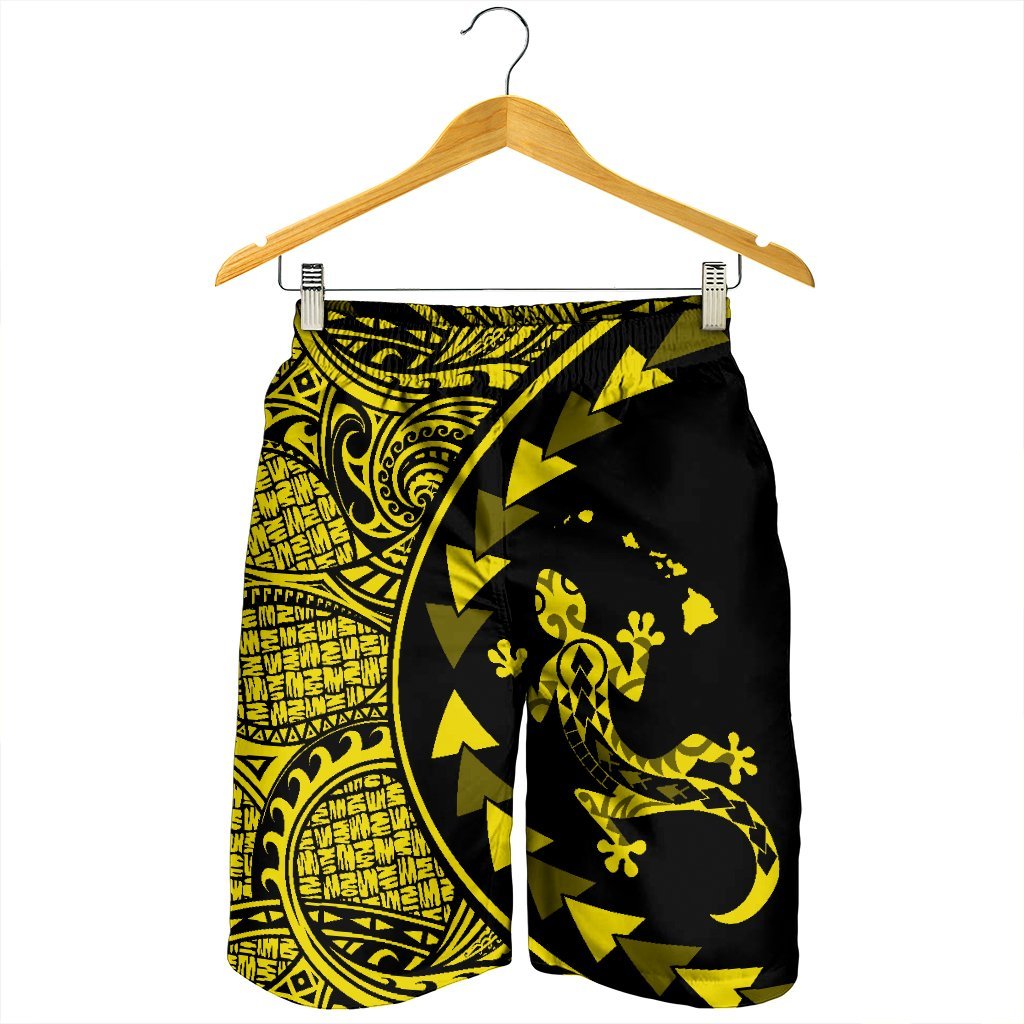 Hawaiian Map Gecko Tattoo Kakau Polynesian Men's Shorts Yellow AH - Polynesian Pride