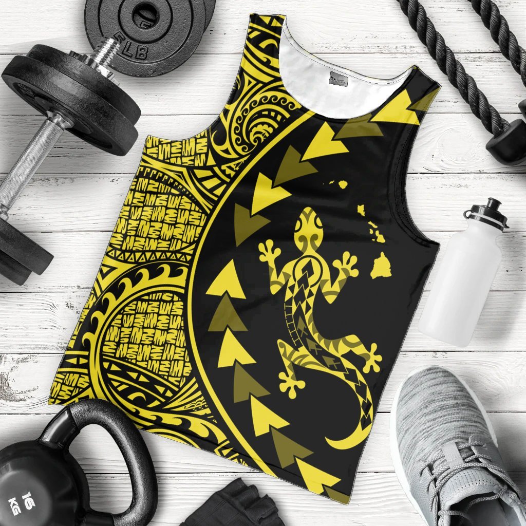 Hawaiian Map Gecko Tattoo Kakau Polynesian Tank Top Yellow AH - Polynesian Pride