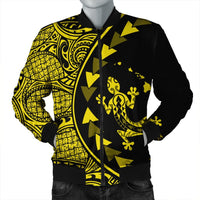 Hawaiian Map Gecko Tattoo Kakau Polynesian Bomber Jacket Yellow AH Black Unisex - Polynesian Pride