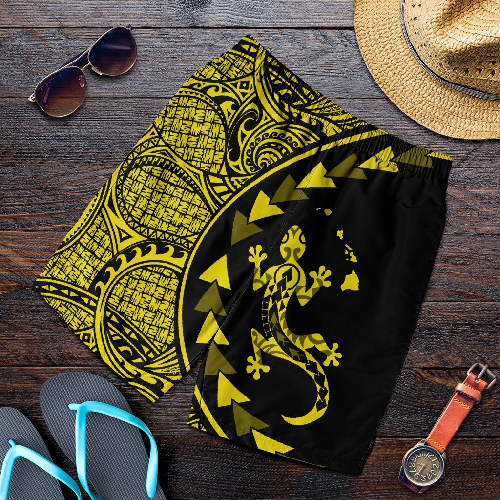 Hawaiian Map Gecko Tattoo Kakau Polynesian Men's Shorts Yellow AH Art - Polynesian Pride