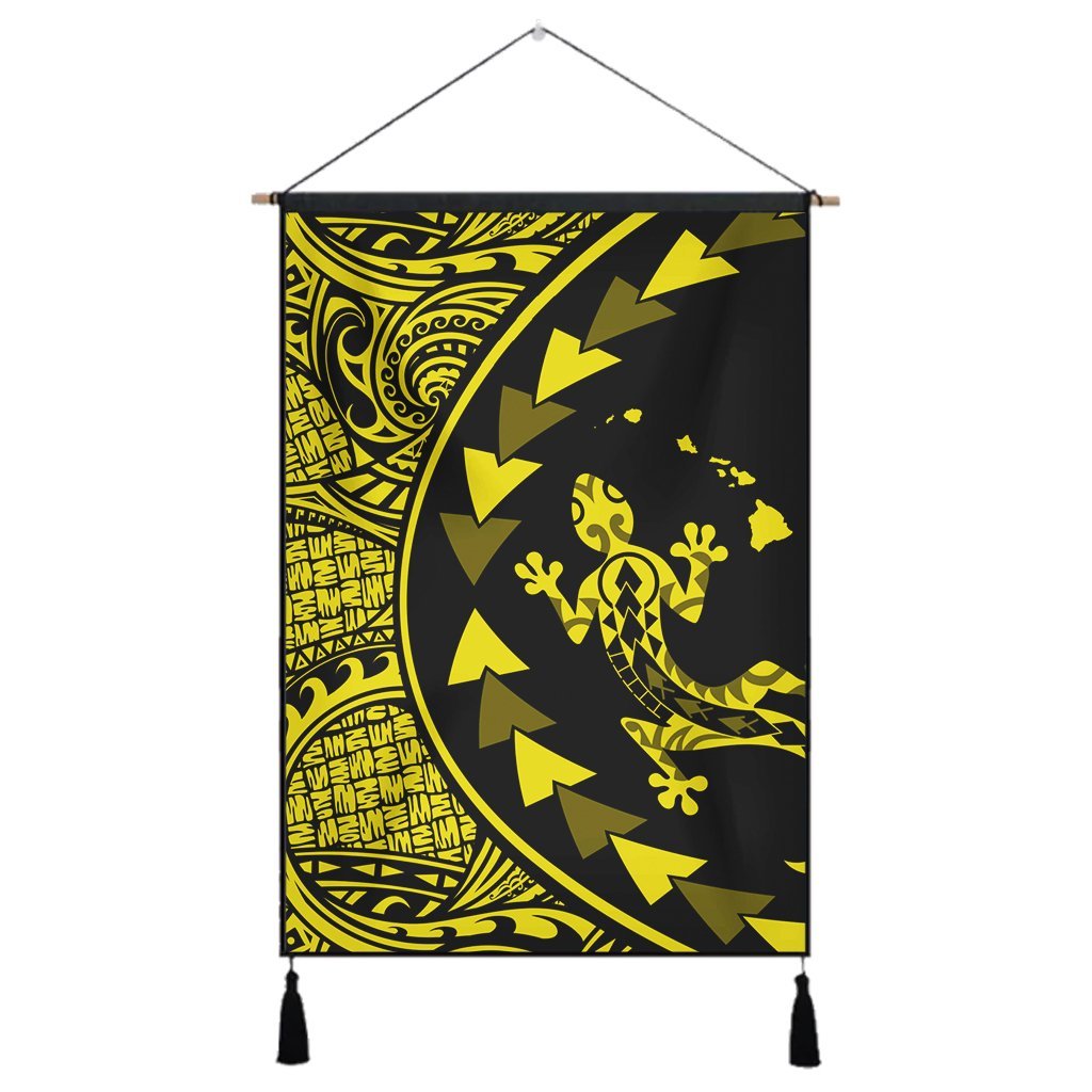 Hawaiian Map Gecko Tattoo Kakau Polynesian Hanging Poster Yellow AH Hanging Poster Cotton And Linen - Polynesian Pride