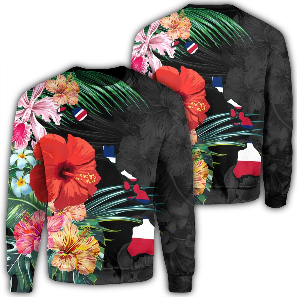 Hawaiian Map Hawaii Flag Hibiscus Polynesian Sweatshirt AH Unisex Black - Polynesian Pride