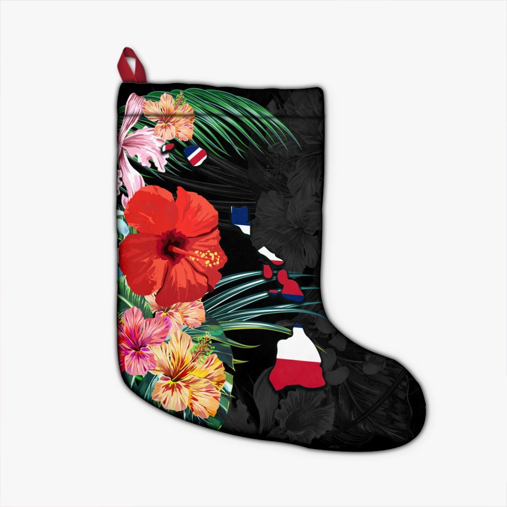 Hawaiian Map Hawaii Flag Hibiscus Polynesian Christmas Stocking AH Christmas Stocking 26 X 42 cm Black - Polynesian Pride