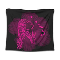 Hawaiian Map Heart Hula Girl Hibiscus Pink Polynesian Tapestry - AH Wall Tapestry Black - Polynesian Pride