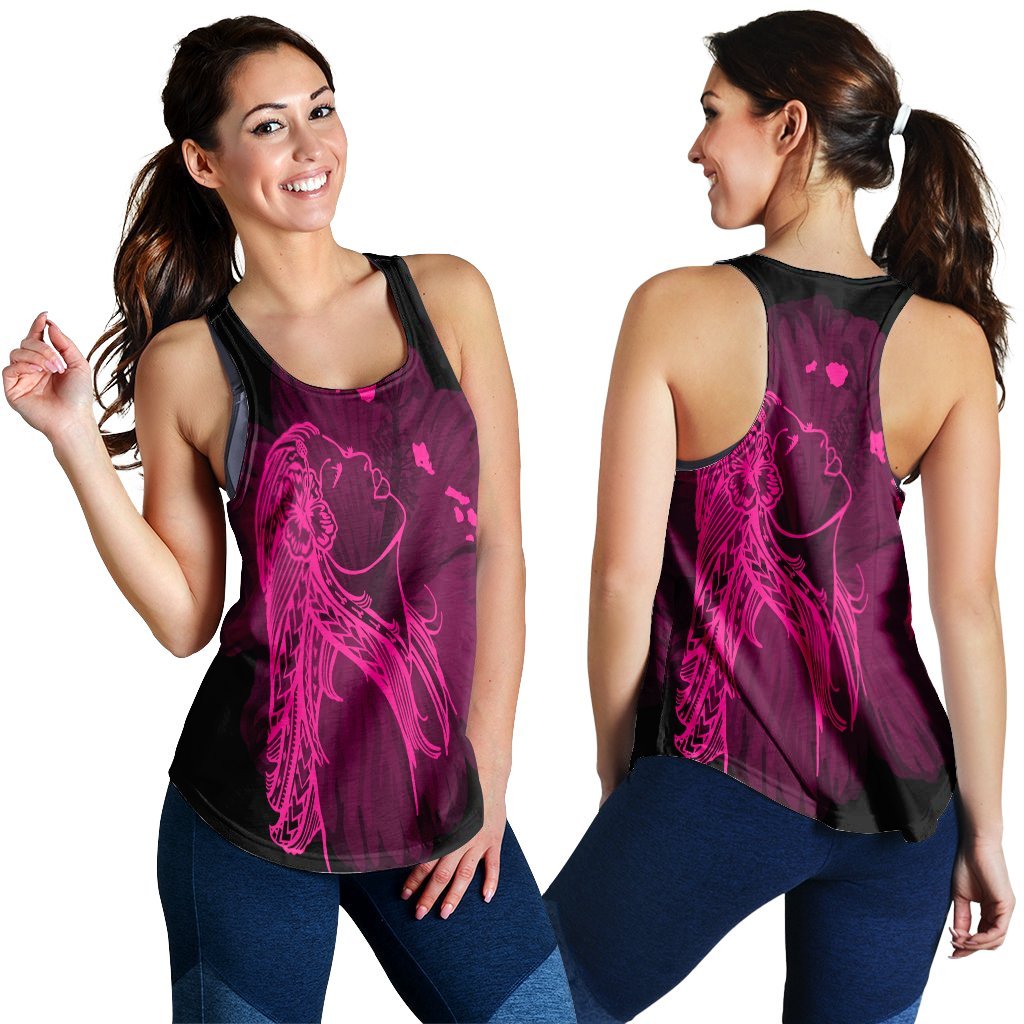 Hawaiian Map Heart Hula Girl Hibiscus Pink Polynesian Racerback Tank - AH Black - Polynesian Pride