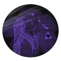 Hawaiian Map Heart Hula Girl Hibiscus Purple Polynesian Round Carpet - AH Round Carpet Luxurious Plush - Polynesian Pride