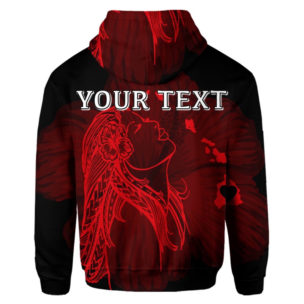 Custom Hawaiian Map Heart Hula Girl Hibiscus Red Polynesian Hoodie - Polynesian Pride