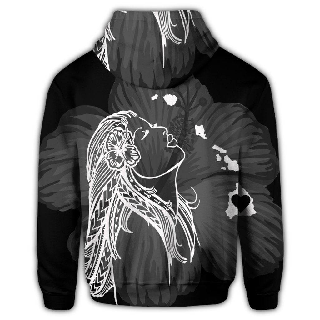 Hawaiian Map Heart Hula Girl Hibiscus White Polynesian Hoodie - Polynesian Pride