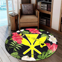 Hawaiian Map Heart Kanaka Hibiscus Polynesian Round Carpet - AH - Polynesian Pride
