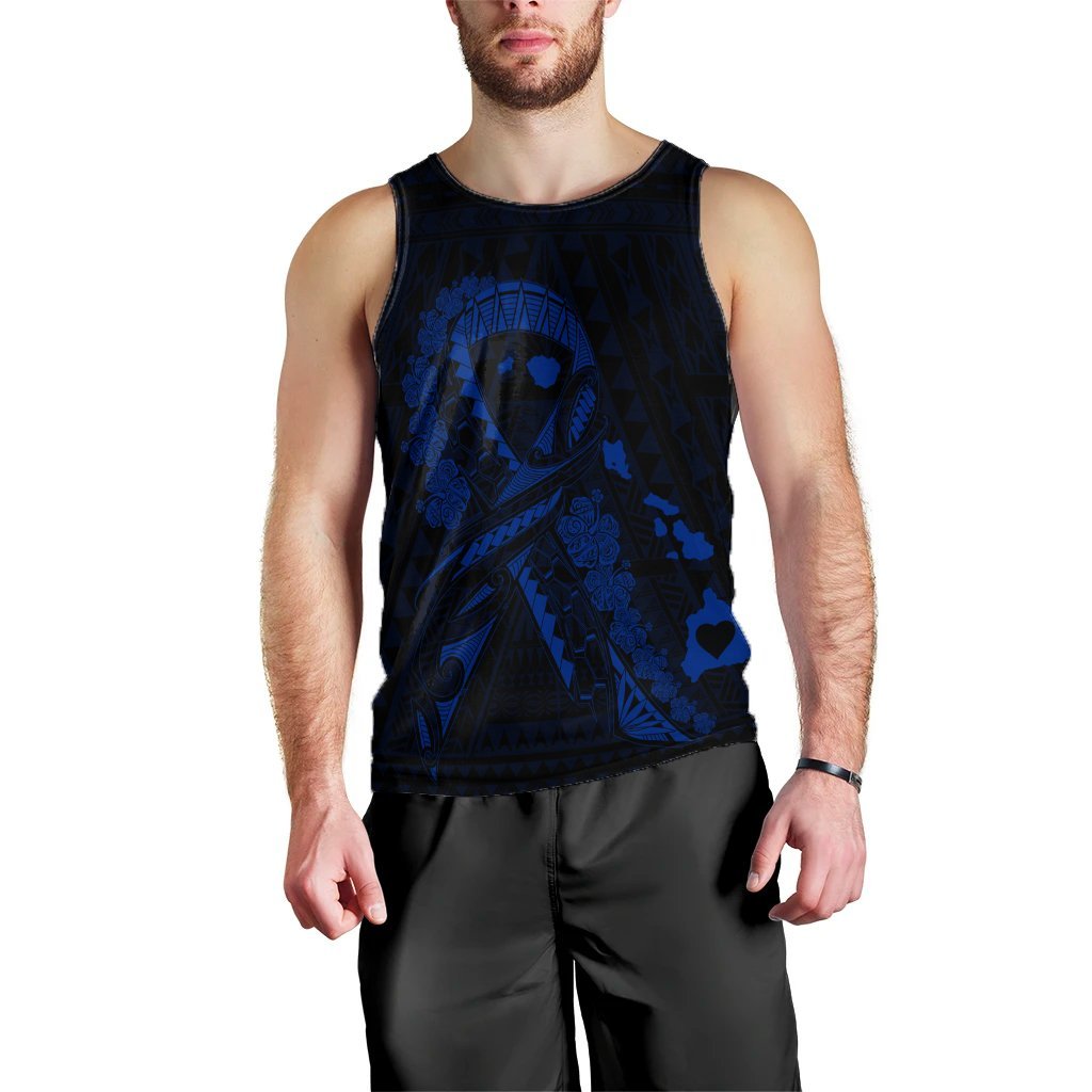 Hawaiian Map Heart Ribbon Cancer Hibiscus Blue Polynesian Tank Top - AH Black - Polynesian Pride