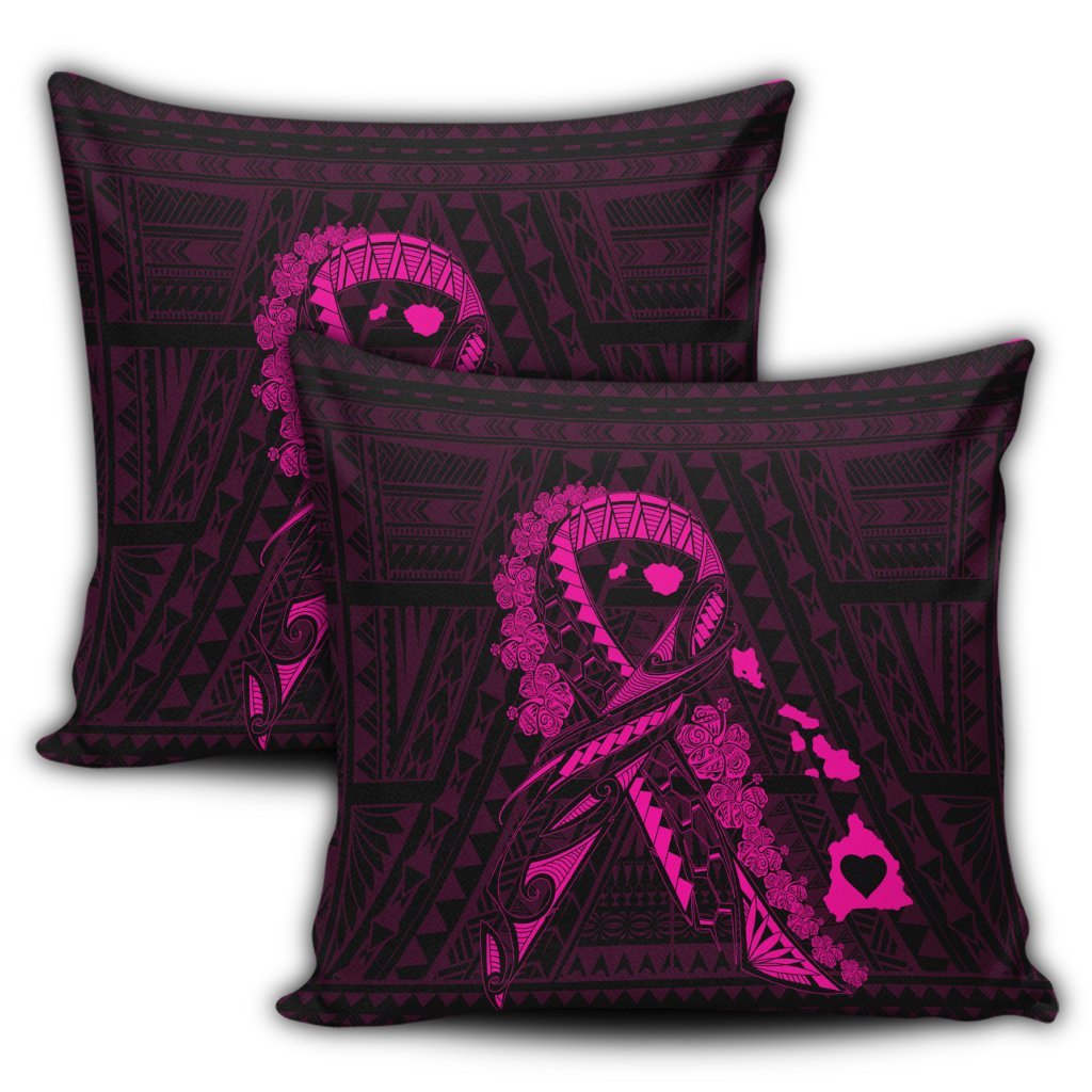 Hawaiian Map Heart Ribbon Cancer Hibiscus Pink Polynesian Pillow Covers - AH - Polynesian Pride