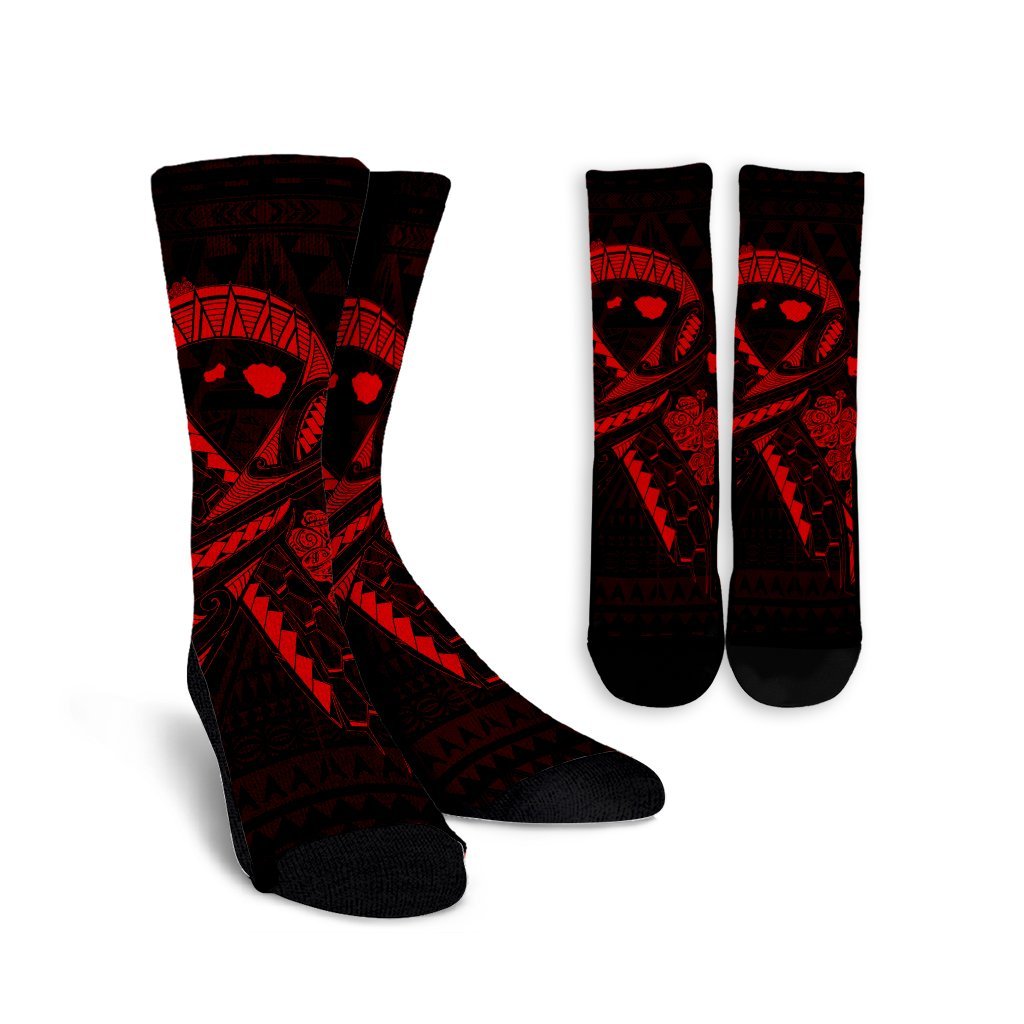 Hawaiian Map Heart Ribbon Cancer Hibiscus Red Polynesian Crew Socks - AH Crew Socks White - Polynesian Pride