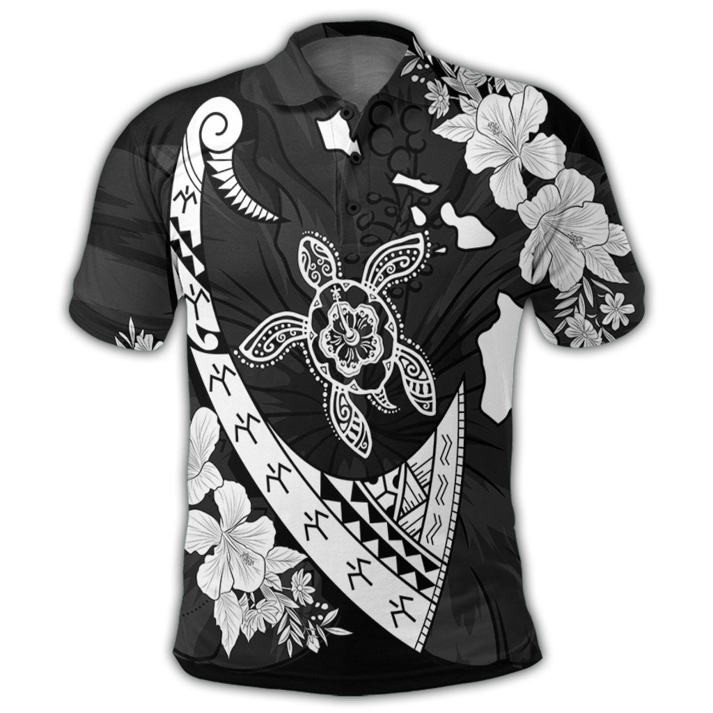 Hawaiian Map Hibiscus Turtle Fish Hook Polynesian Polo Shirt - Polynesian Pride
