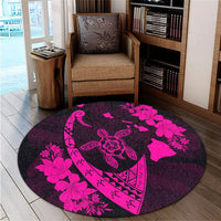 Hawaiian Map Hibiscus Turtle Fish Hook Polynesian Round Carpet Pink - AH - Polynesian Pride