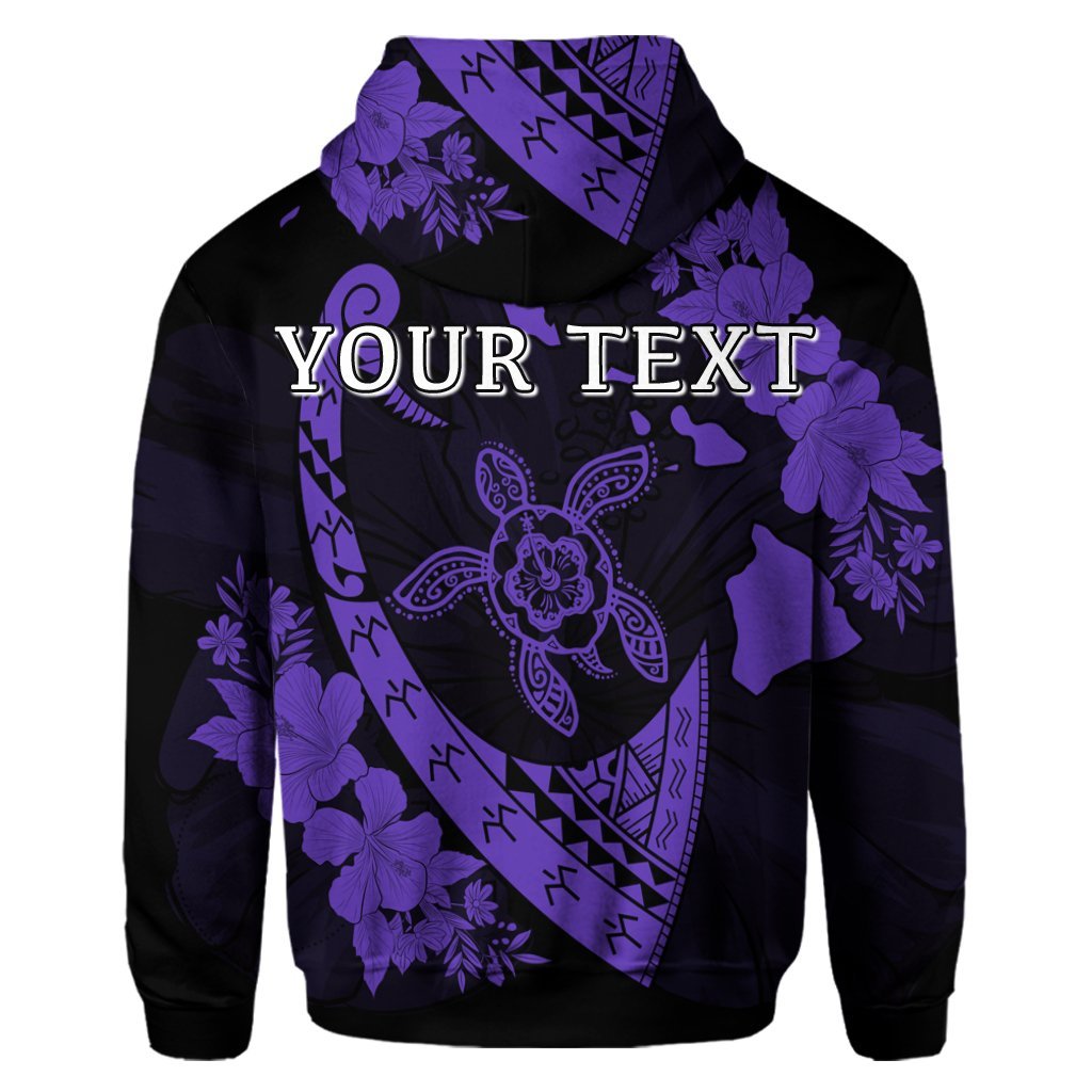 Custom Hawaiian Map Hibiscus Turtle Fish Hook Polynesian Hoodie Purple - Polynesian Pride