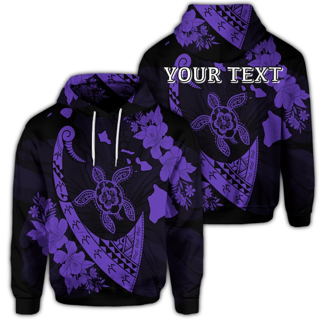 Custom Hawaiian Map Hibiscus Turtle Fish Hook Polynesian Hoodie Purple Unisex Art - Polynesian Pride