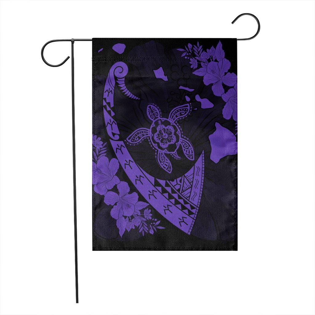 Hawaiian Map Hibiscus Turtle Fish Hook Polynesian Flag Purple - AH - Polynesian Pride