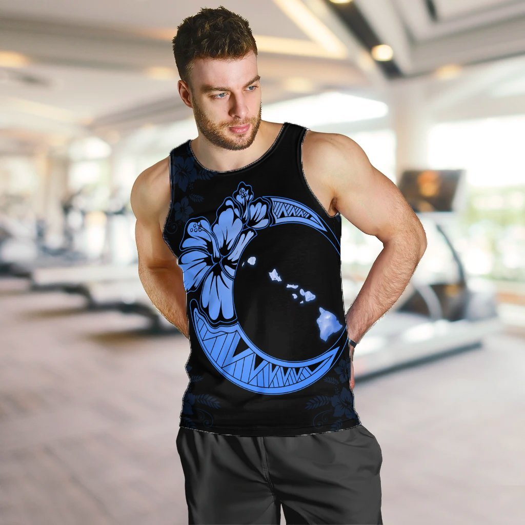 Hawaiian Map Hibiscus Turtle Polynesian Moon Tank Top Blue - AH - Polynesian Pride