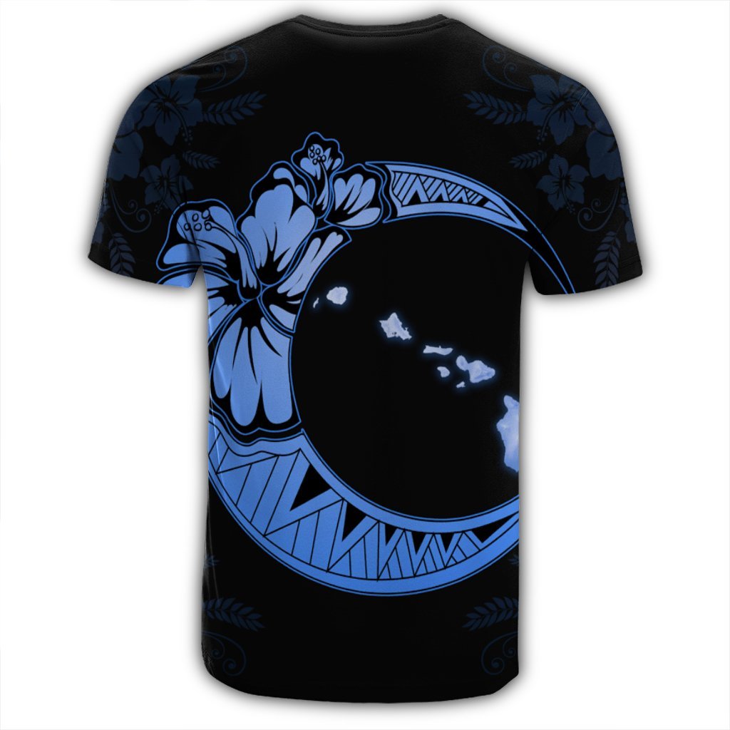 Hawaiian Map Hibiscus Turtle Polynesian Moon T Shirt Blue - Polynesian Pride
