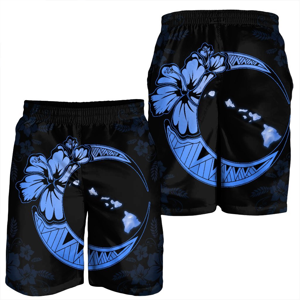 Hawaiian Map Hibiscus Turtle Polynesian Moon Men's Shorts Blue - AH - Polynesian Pride