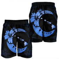 Hawaiian Map Hibiscus Turtle Polynesian Moon Men's Shorts Blue - AH - Polynesian Pride