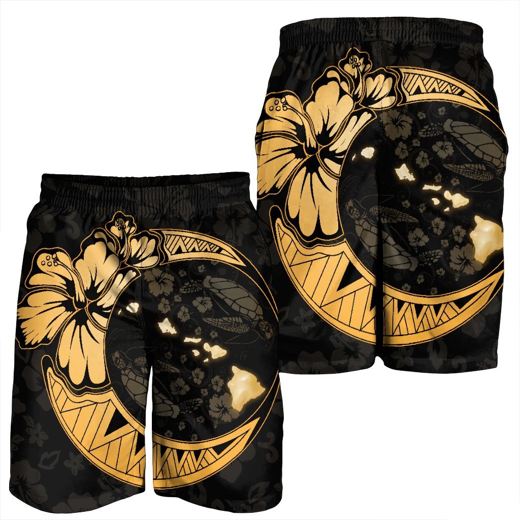 Hawaiian Map Hibiscus Turtle Polynesian Moon Men's Shorts Gold - AH - Polynesian Pride