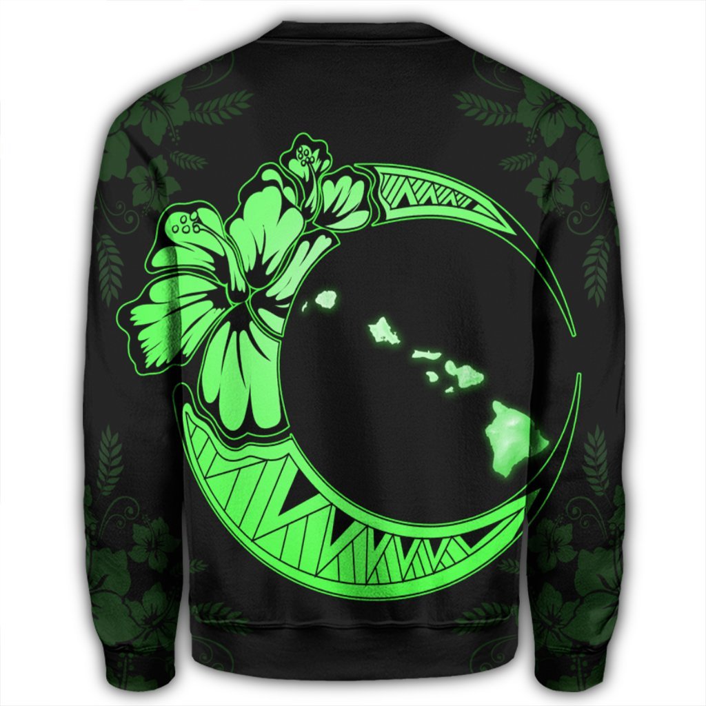 Hawaiian Map Hibiscus Turtle Polynesian Moon Sweatshirt Green - AH - Polynesian Pride