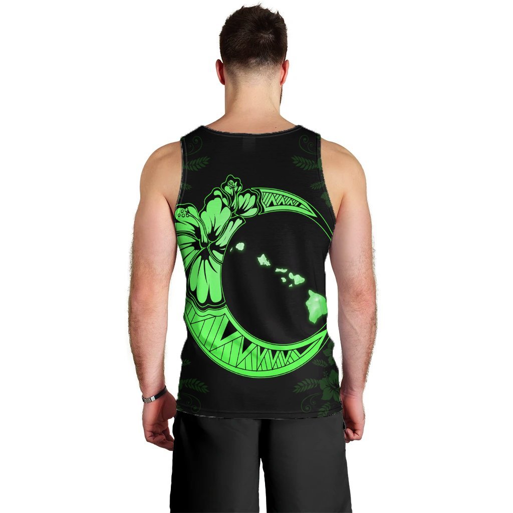 Hawaiian Map Hibiscus Turtle Polynesian Moon Tank Top Green - AH - Polynesian Pride