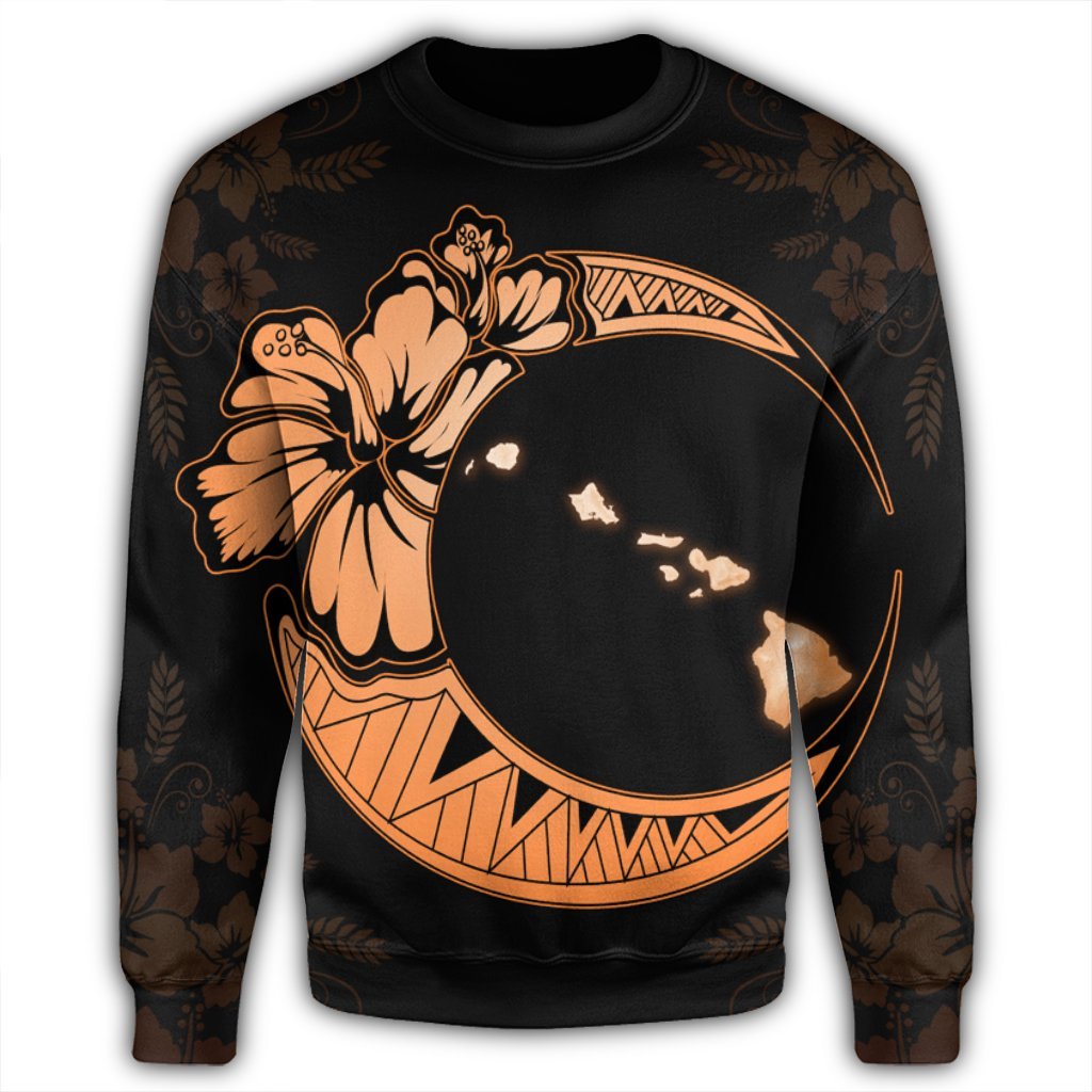 Hawaiian Map Hibiscus Turtle Polynesian Moon Sweatshirt Orange - AH - Polynesian Pride