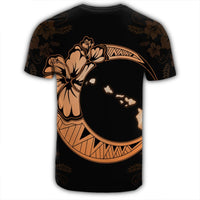 Hawaiian Map Hibiscus Turtle Polynesian Moon T Shirt Orange - Polynesian Pride
