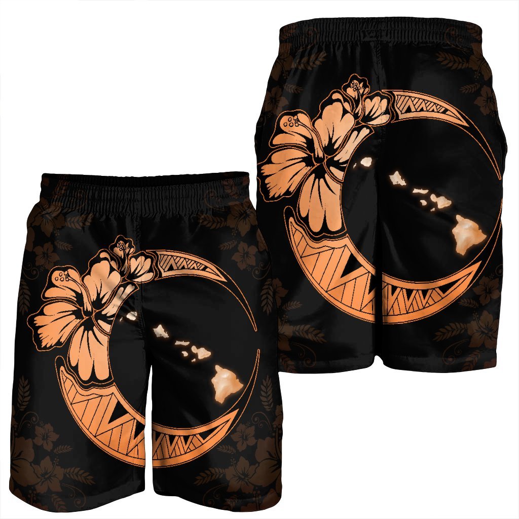 Hawaiian Map Hibiscus Turtle Polynesian Moon Men's Shorts Orange - AH - Polynesian Pride
