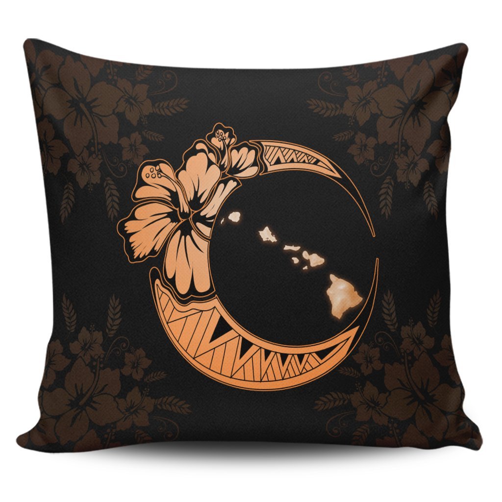 Hawaiian Map Hibiscus Turtle Polynesian Moon Pillow Covers Orange - AH Pillow Covers Black - Polynesian Pride