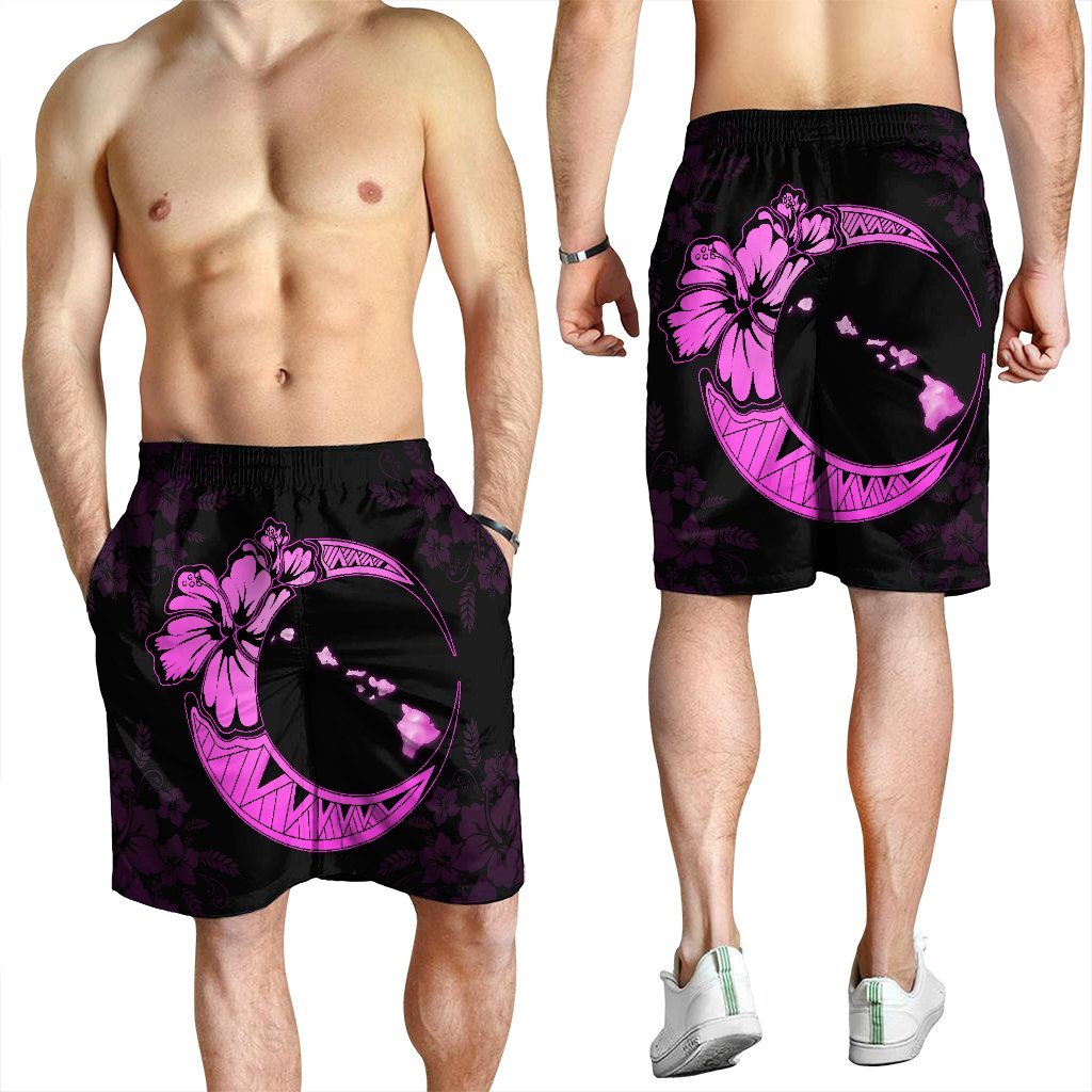 Hawaiian Map Hibiscus Turtle Polynesian Moon Men's Shorts Pink - AH - Polynesian Pride