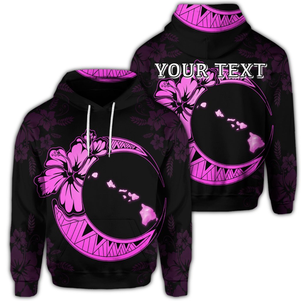 Custom Hawaiian Map Hibiscus Turtle Polynesian Moon Hoodie Pink Unisex Art - Polynesian Pride