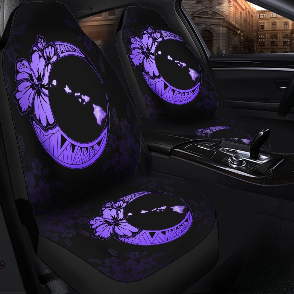 Hawaiian Map Hibiscus Turtle Polynesian Moon Car Seat Covers Purple - AH - Polynesian Pride