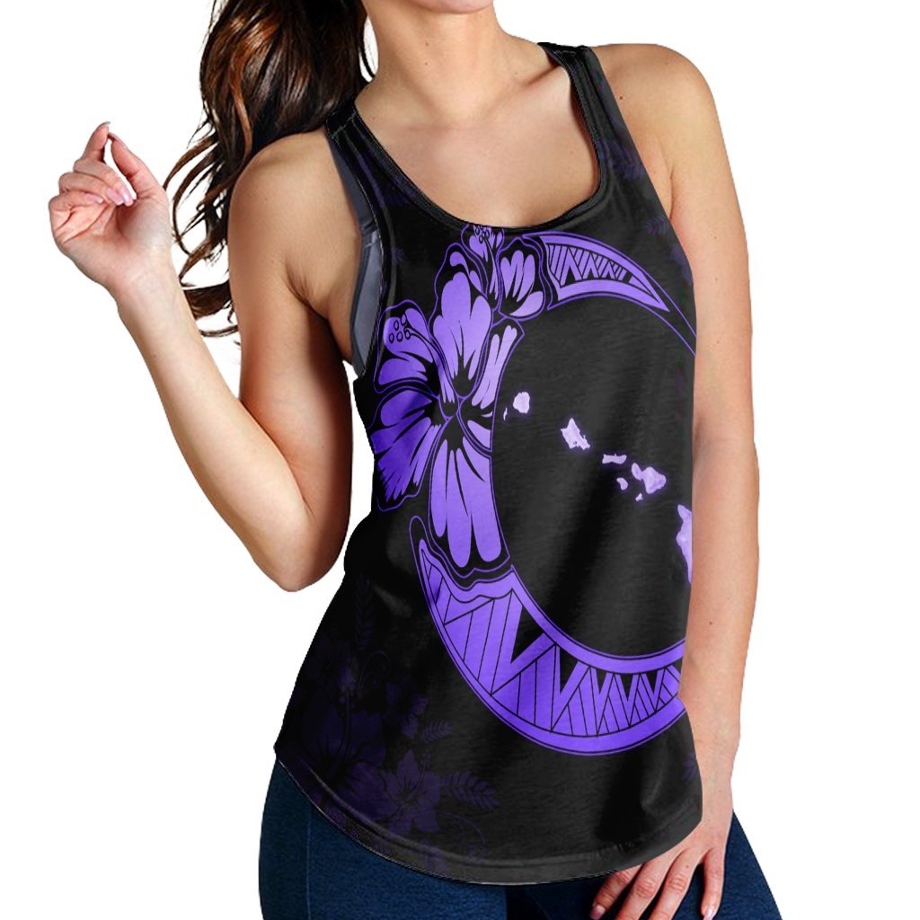 Hawaiian Map Hibiscus Turtle Polynesian Moon Racerback Tank Purple - AH - Polynesian Pride