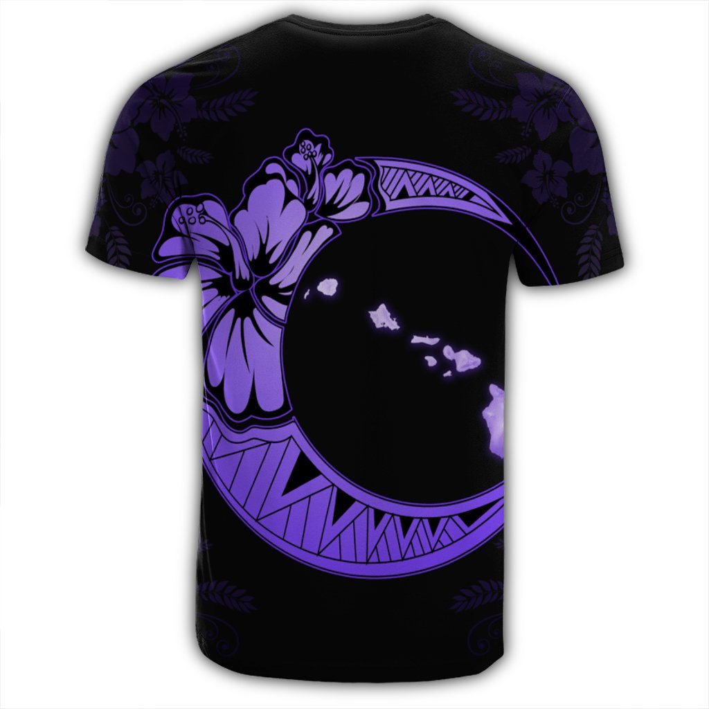 Hawaiian Map Hibiscus Turtle Polynesian Moon T Shirt Purple - Polynesian Pride