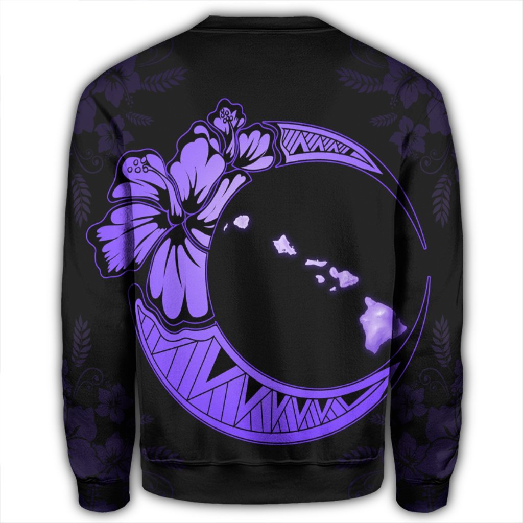 Hawaiian Map Hibiscus Turtle Polynesian Moon Sweatshirt Purple - AH - Polynesian Pride