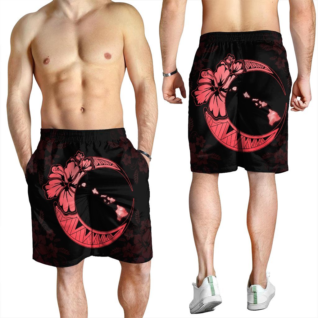Hawaiian Map Hibiscus Turtle Polynesian Moon Men's Shorts Red - AH - Polynesian Pride