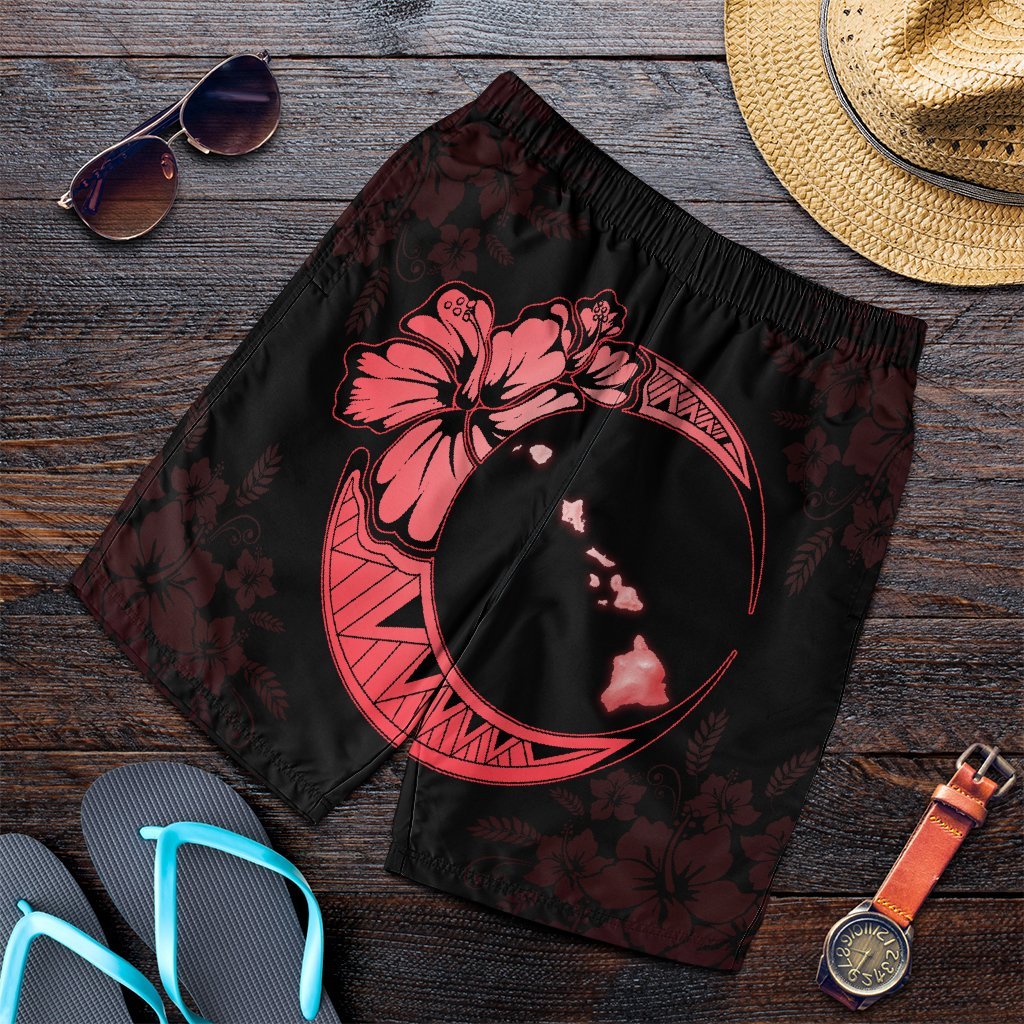 Hawaiian Map Hibiscus Turtle Polynesian Moon Men's Shorts Red - AH Art - Polynesian Pride