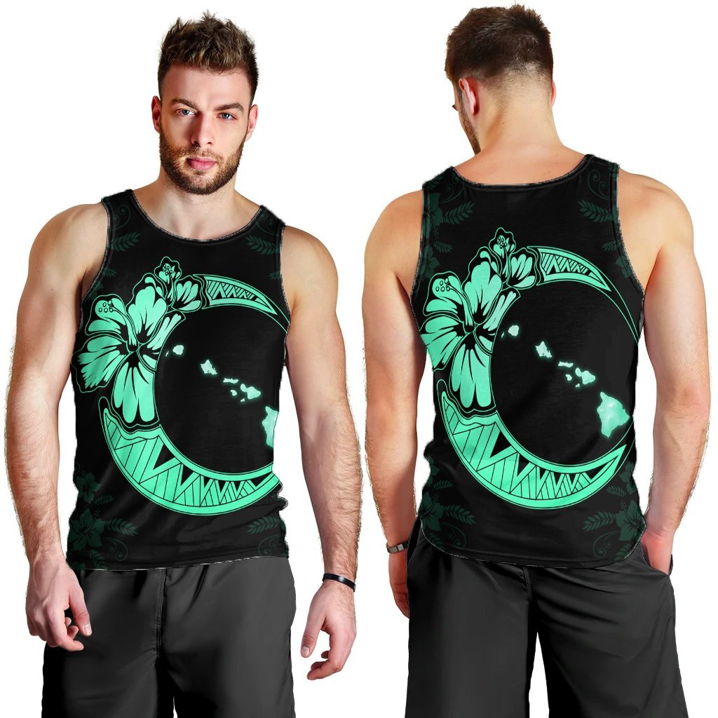 Hawaiian Map Hibiscus Turtle Polynesian Moon Tank Top Turquoise - AH - Polynesian Pride
