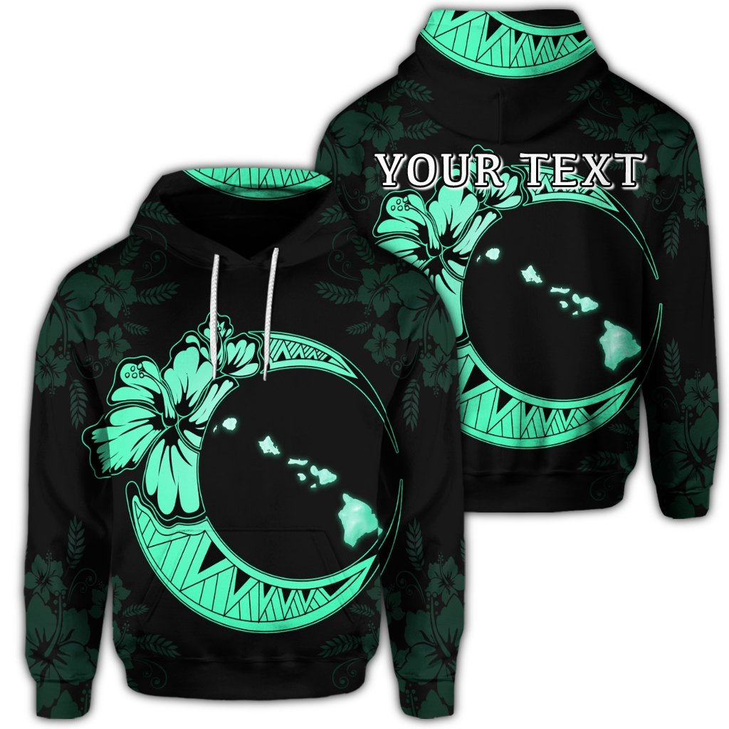 Custom Hawaiian Map Hibiscus Turtle Polynesian Moon Hoodie Turquoise Unisex Art - Polynesian Pride