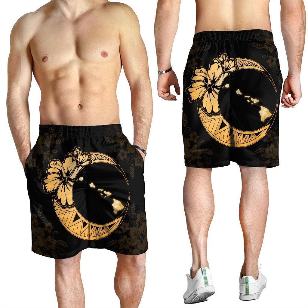 Hawaiian Map Hibiscus Turtle Polynesian Moon Men's Shorts Yellow - AH - Polynesian Pride