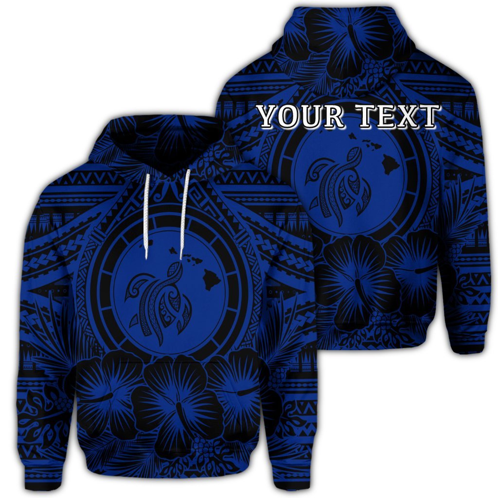 Custom Hawaiian Map Honu Hibiscus Tropic Blue Polynesian Hoodie Unisex Art - Polynesian Pride