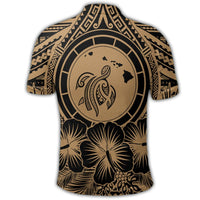 Hawaiian Map Honu Hibiscus Tropic Gold Polynesian Polo Shirt - Polynesian Pride