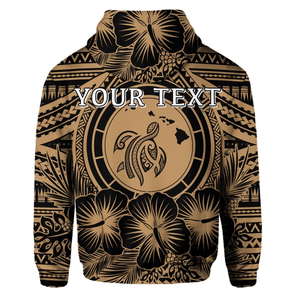 Custom Hawaiian Map Honu Hibiscus Tropic Gold Polynesian Hoodie - Polynesian Pride