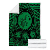 Hawaiian Map Honu Hibiscus Tropic Green Polynesian Premium Blankets - AH - Polynesian Pride
