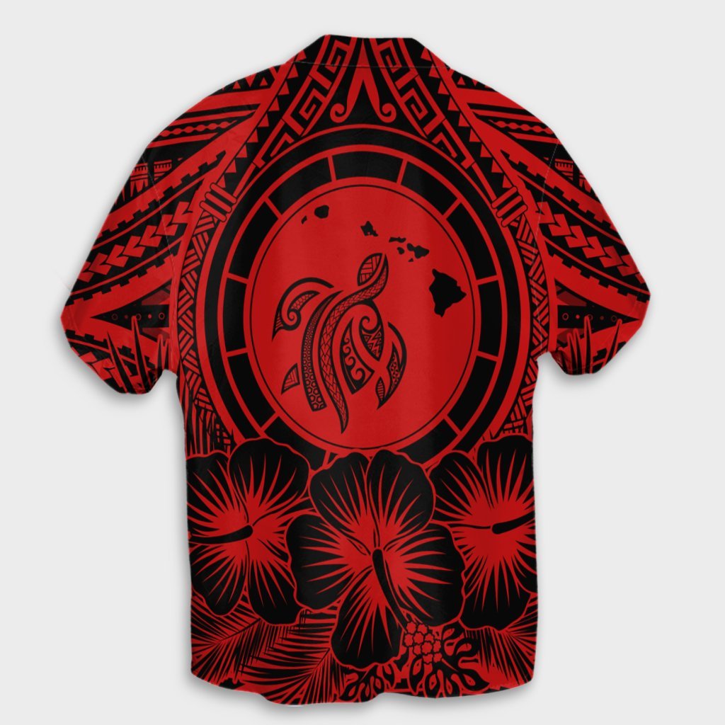 Hawaiian Map Honu Hibiscus Tropic Red Polynesian Hawaiian Shirt - AH - Polynesian Pride