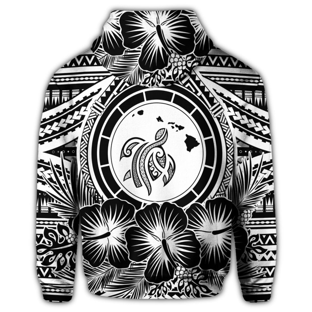 Hawaiian Map Honu Hibiscus Tropic White Polynesian Zip Hoodie - Polynesian Pride