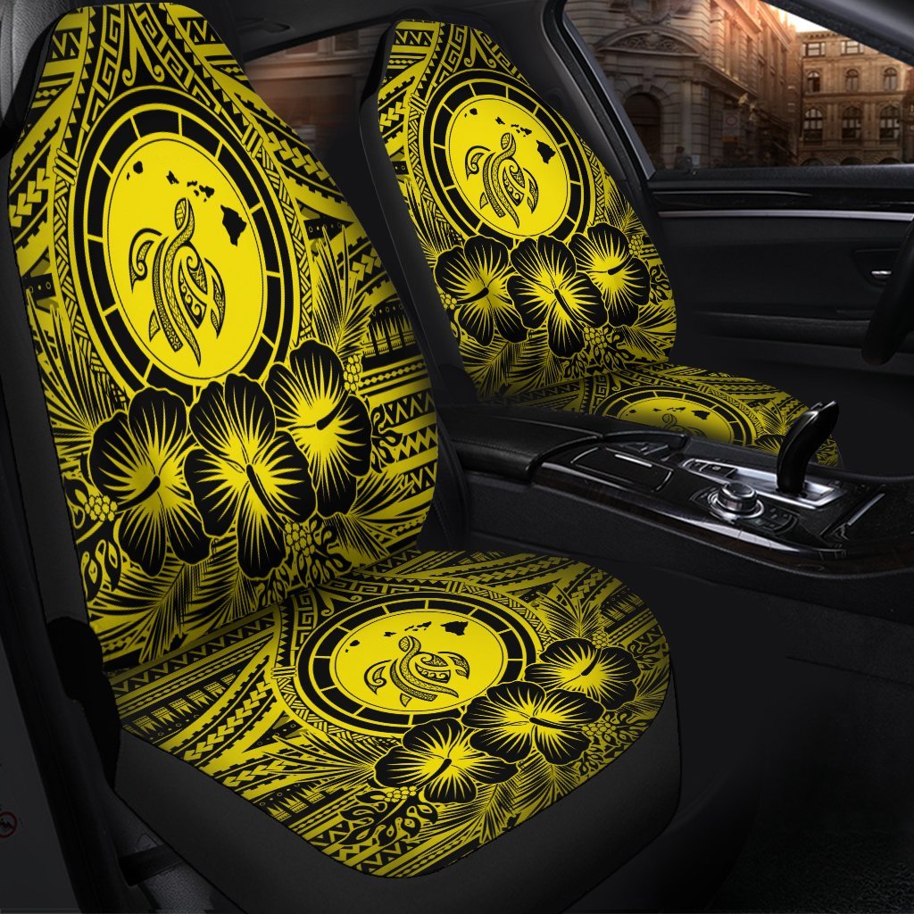Hawaiian Map Honu Hibiscus Tropic Yellow Polynesian Car Seat Covers - AH - Polynesian Pride